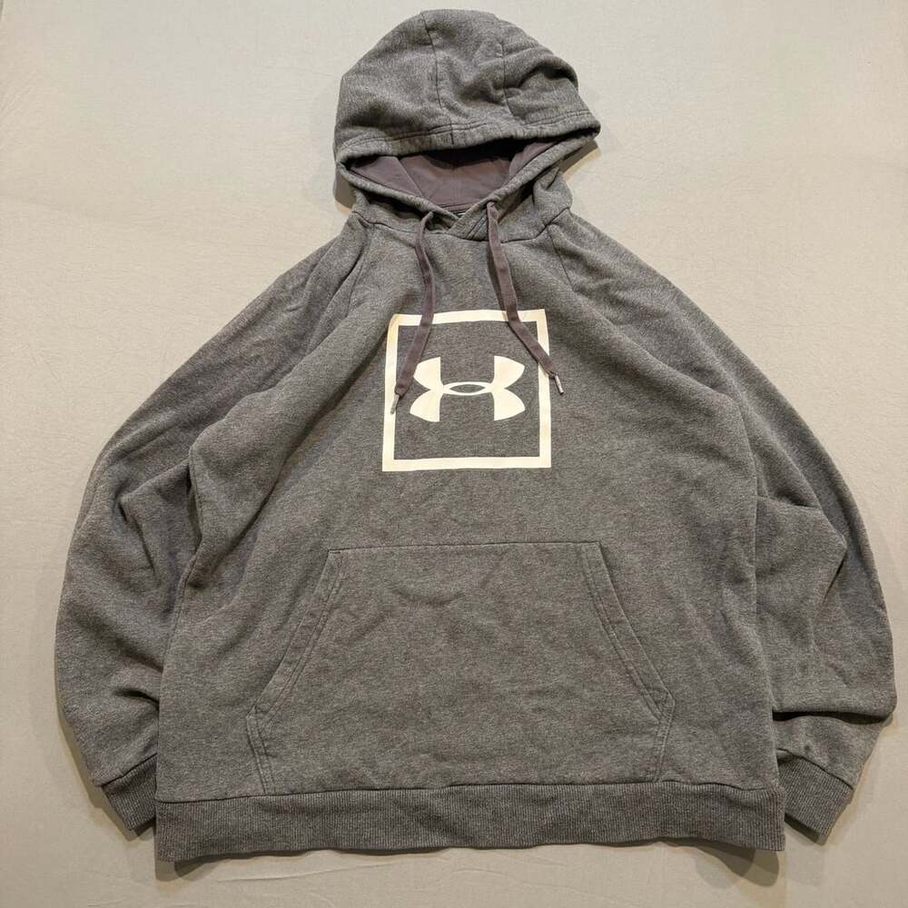 Under Armour Mens Large Gray Pullover Long Sleeve Hooded Big Logo Hoodie